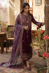 ASIM JOFA - 3PC DHANAK EMBROIDERED SHIRT WITH TWILL PRINTED SHAWL AND TROUSER - HZU2537